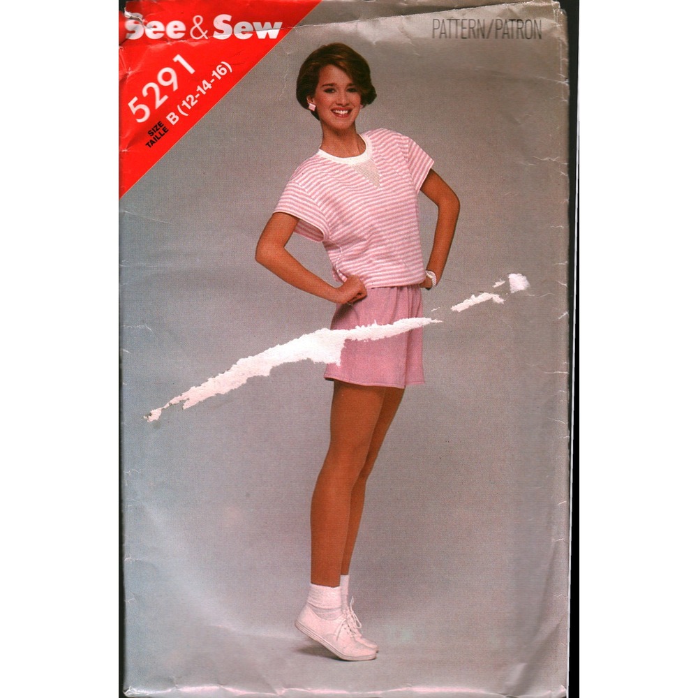 Vintage See & Sew 5291 Sewing Pattern Misses Top and Shorts Size B 12 14 16